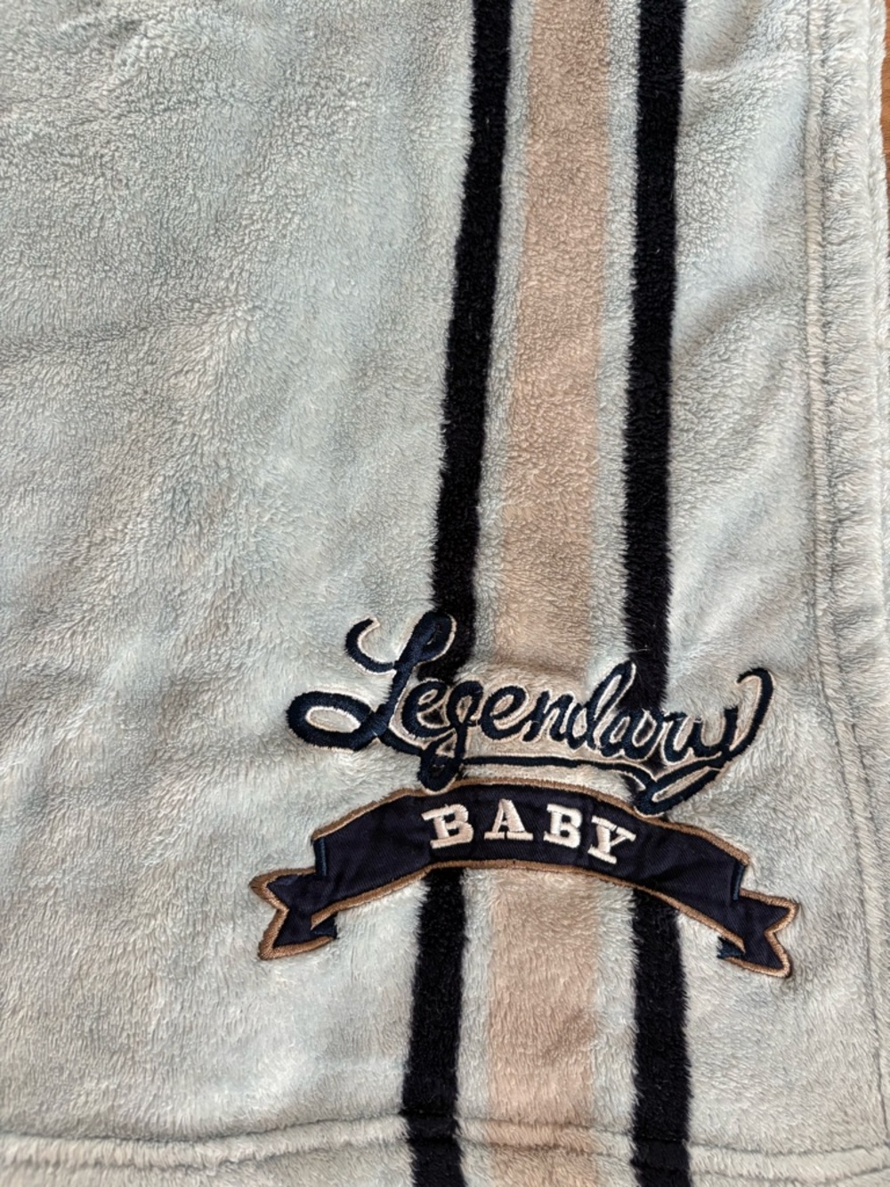 Lambs & Ivy Baby Blanket “Legendary Baby” Blue Gray Plush Fleece Lovey 33.5”x40”